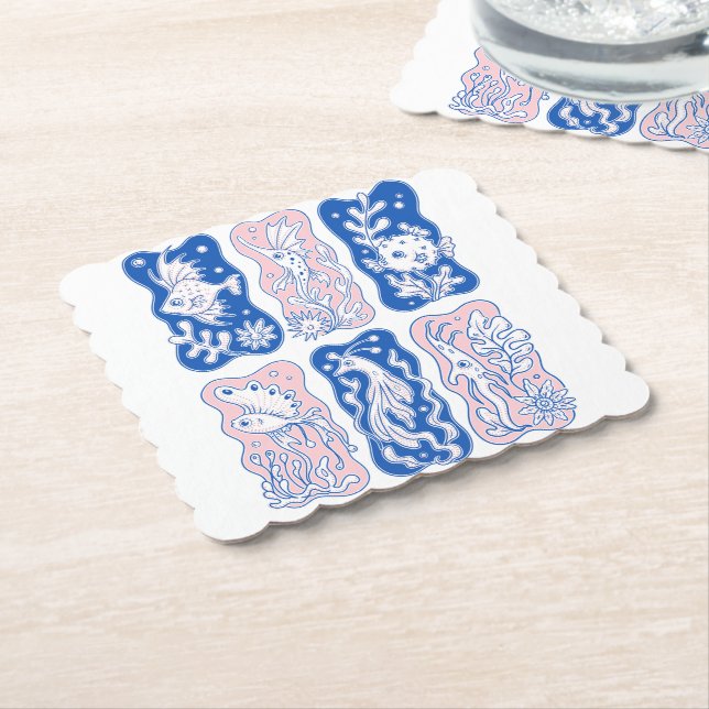 Whimsical Sea Creatures Paper Coaster (Angled)