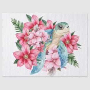 Whimsical  Sea Turtle & Pink Florals Tissue Paper