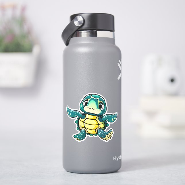 Whimsical sea turtle sticker for kids (HydroFlask)