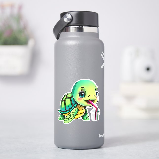 Whimsical sea turtle sticker for kids (HydroFlask)