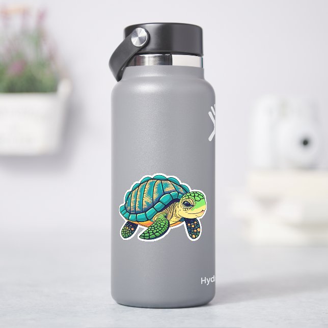 Whimsical sea turtle sticker for kids (HydroFlask)