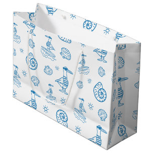 Whimsical Seagull Nautical Doodle Pattern Large Gift Bag