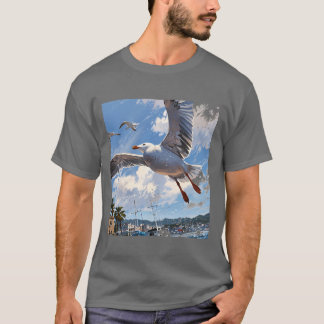 Whimsical Seagull with Sardine: Playful Illustrati T-Shirt