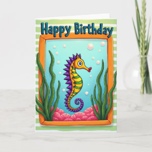 Whimsical Seahorse Birthday Card