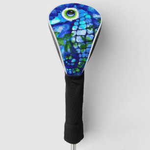 Whimsical Seahorse Coastal Nautical Seaside Blue Golf Head Cover