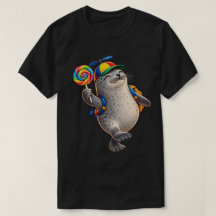 Whimsical Seal with Lollipop and Propeller Hat