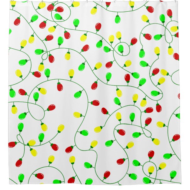 whimsical seamless christmas tree lights shower curtain (Front)