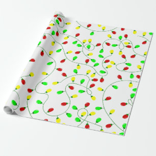 whimsical seamless christmas tree lights wrapping paper