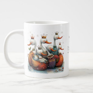 Whimsical Seven Swans Swimming 12 Days Christmas Large Coffee Mug