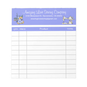 Whimsical Sewing Machine sales receipt Notepad