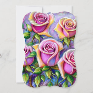 Whimsical Shabby Chic Soft Pastel Roses Triptych Card