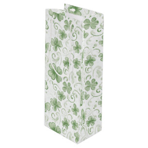 Whimsical Shamrock and Swirl Irish-Themed  Wine Gift Bag