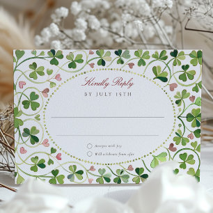 Whimsical Shamrock & Hearts Wedding RSVP Card