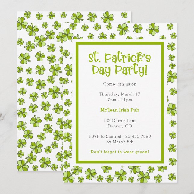Whimsical Shamrocks St. Patrick's Day Party Invitation (Front/Back)