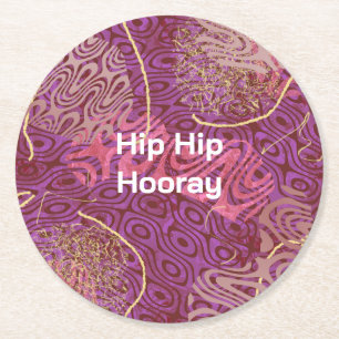 Whimsical Shapes Hip Hip Hooray Party Round Paper Coaster