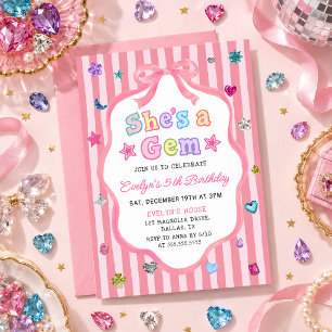 Whimsical She’s a Gem Gemstone Birthday Invitation