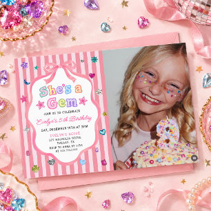 Whimsical She’s a Gem Gemstone Birthday Invitation