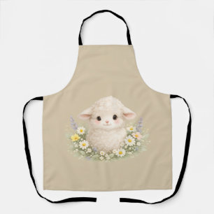 Whimsical Sheep and Wildflowers for a Charming Apron