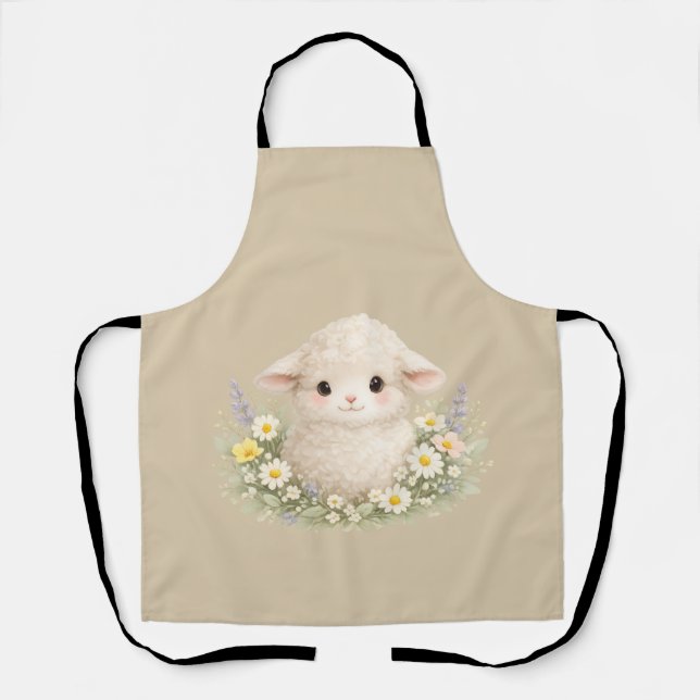 Whimsical Sheep and Wildflowers for a Charming Apron (Front)