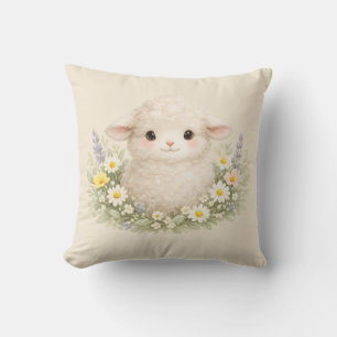 Whimsical Sheep and Wildflowers for a Charming Cushion