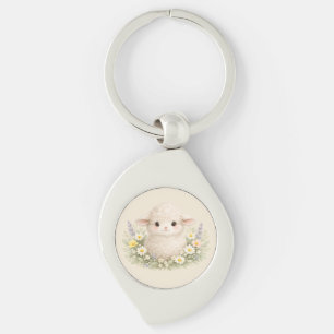 Whimsical Sheep and Wildflowers for a Charming Key Ring