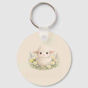 Whimsical Sheep and Wildflowers for a Charming Key Ring