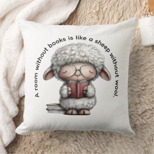 Whimsical Sheep Reading a Book Cushion