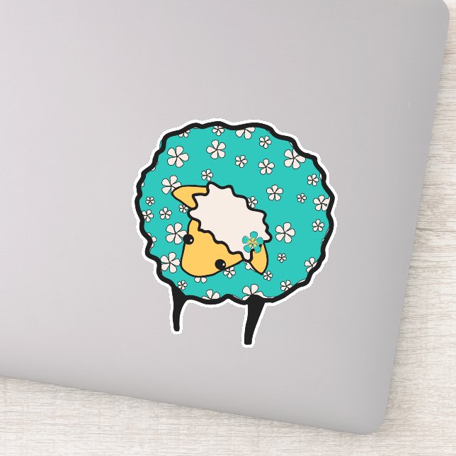 Whimsical Sheep with blue fleece and flower print (Detail)