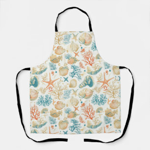 Whimsical Shells & Coral with Soft Blue Accents Apron