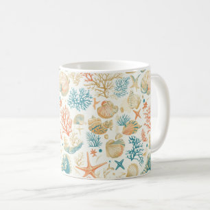 Whimsical Shells & Coral with Soft Blue Accents Coffee Mug