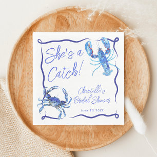 Whimsical She's a Catch Blue Coastal Bridal Shower Napkin