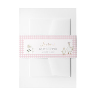 Whimsical Silly Goose Pink Gingham Baby Shower Invitation Belly Band