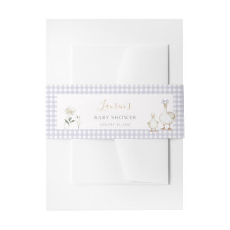 Whimsical Silly Goose Purple Gingham Baby Shower Invitation Belly Band