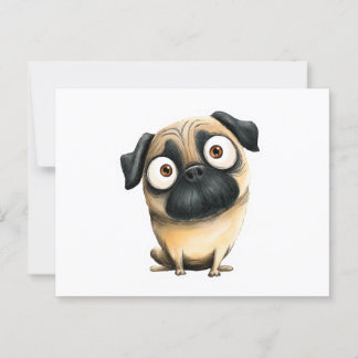 Whimsical Silly Pug Postcard