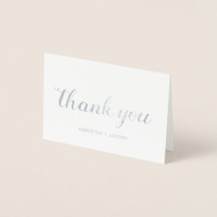 Whimsical Silver Calligraphy Wedding Thank You Foil Card