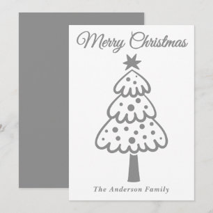 Whimsical Silver Hand Drawn Christmas Tree Holiday Card