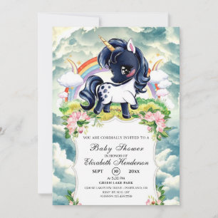 Whimsical Simple Black Unicorn Baby Shower Invitation