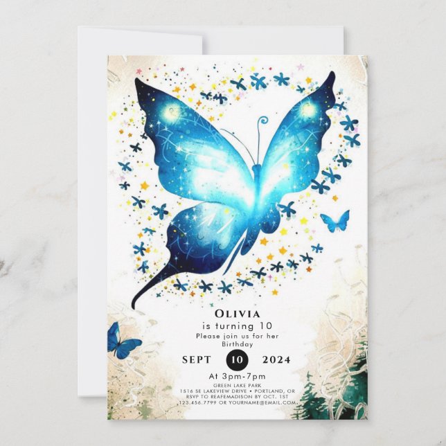 Whimsical Simple Butterfly Birthday Invitation (Front)