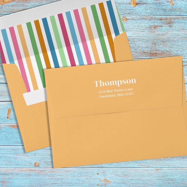 Whimsical Simple Colourful Stripes Return Address  Envelope (Creator Uploaded)