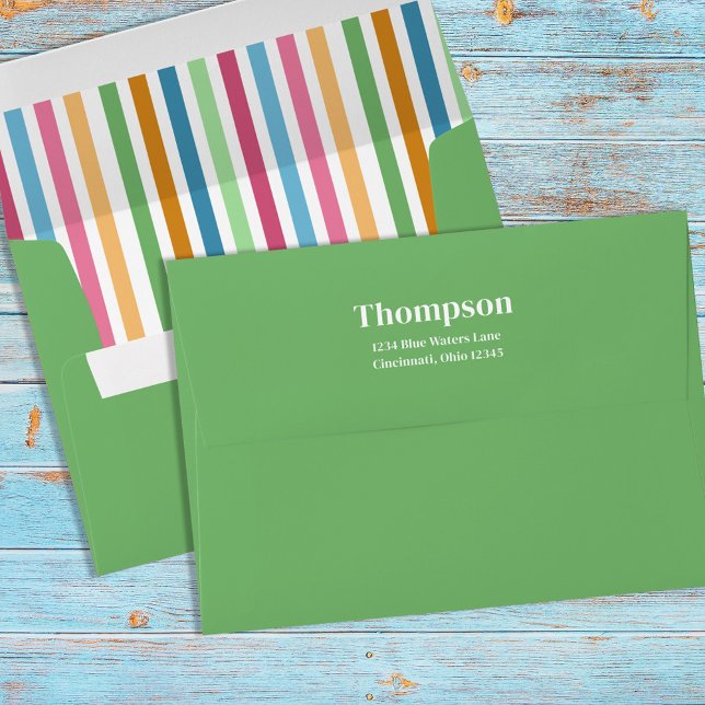 Whimsical Simple Colourful Stripes Return Address  Envelope (Creator Uploaded)