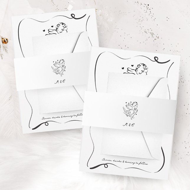 Whimsical Simple Cupid Ski Winter Wedding Invitation Belly Band (Creator Uploaded)