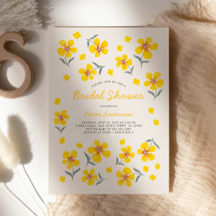 Whimsical Simple Folk Yellow Flowers Bridal Shower Invitation
