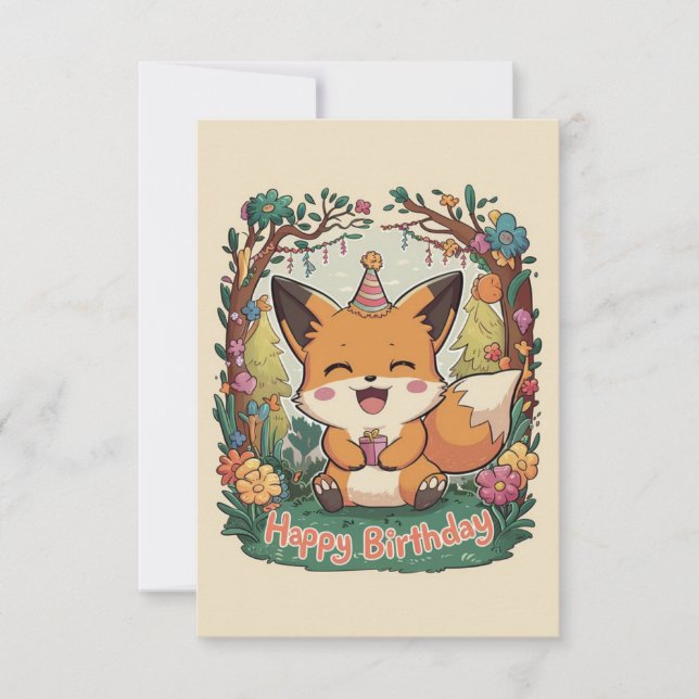 Whimsical Simple Fox Birthday Card (Front)