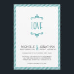 Whimsical Simple Wedding Invitation<br><div class="desc">Simple and sweet vintage-style turquoise wedding invitation has a whimsical "LOVE" graphic and fun pin-striped border. Matching wedding collection:</div>