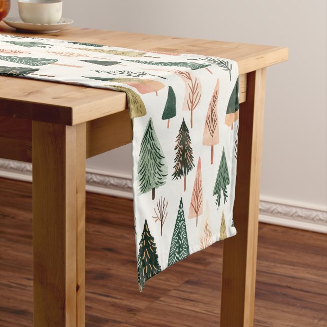 Whimsical Simplistic Christmas Holiday Tree Themed Short Table Runner (In Situ)