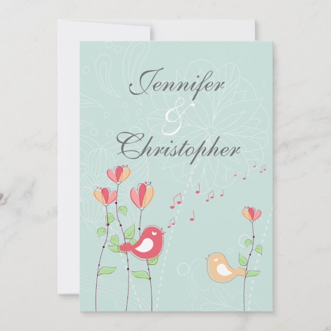 Whimsical Singing Birds with Flowers Invitation (Front)