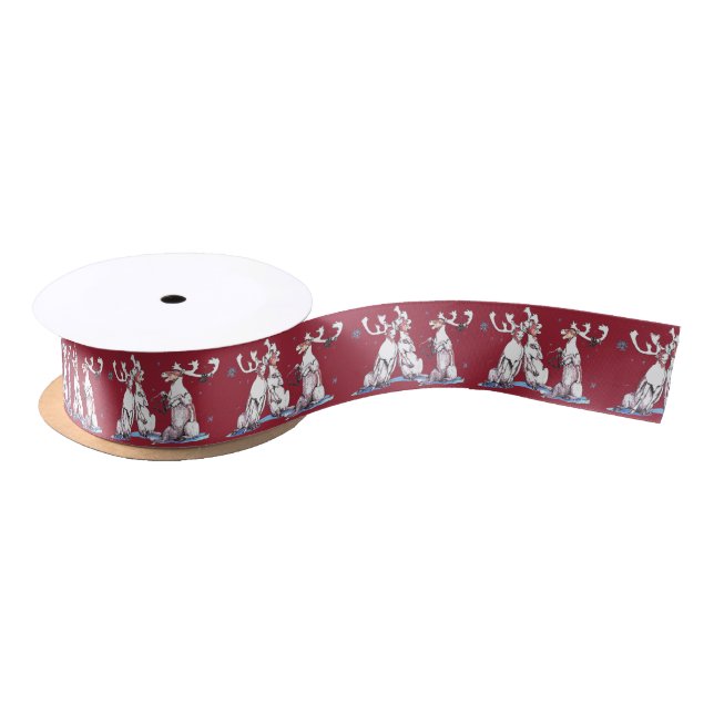 Whimsical Singing Caribou Christmas Ribbon Satin Ribbon (Spool)