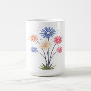 Whimsical Six Daisies Spring Flower Bunch Coffee Mug