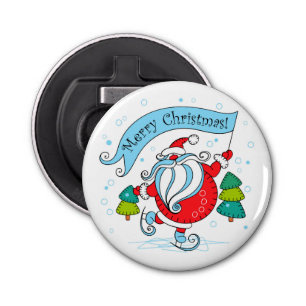 Whimsical Skating Santa Claus   Merry Christmas Bottle Opener