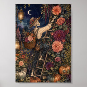 Whimsical Skeleton Gardener Autumn Whimsigoth Art Poster
